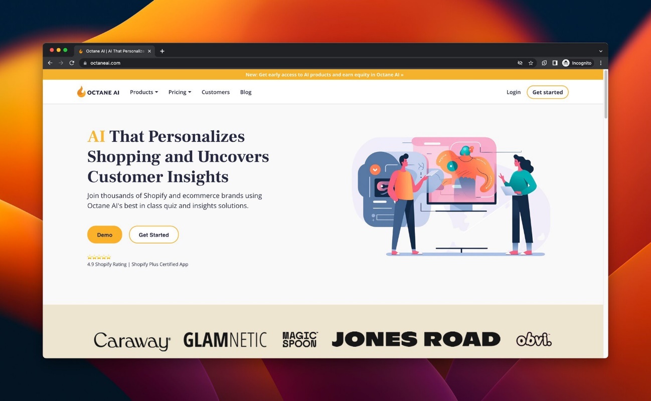 a screenshot of the landing page of Octane AI, AI tool for e-commerce