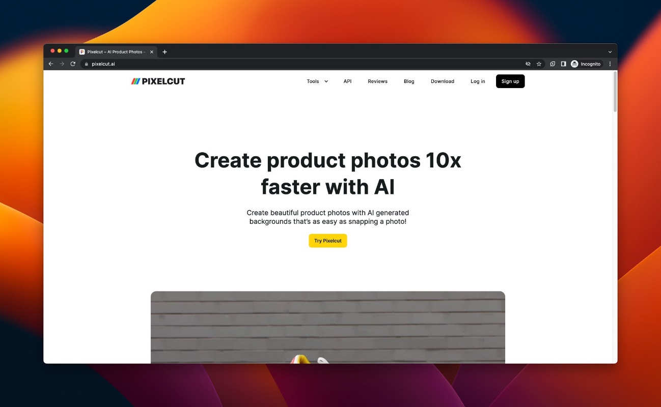 a screenshot of the landing page of Pixelcut, AI tool for e-commerce