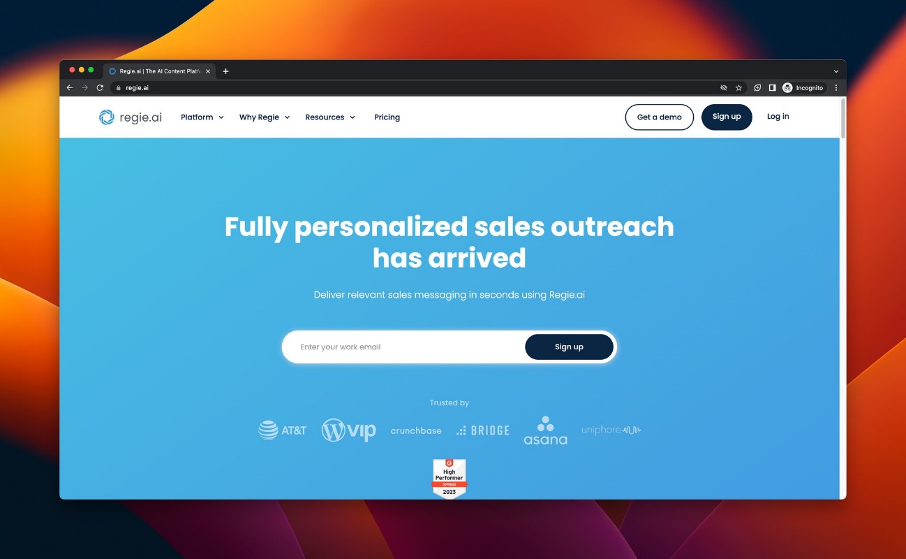 a screenshot of the landing page of Regie.ai, AI tool for e-commerce