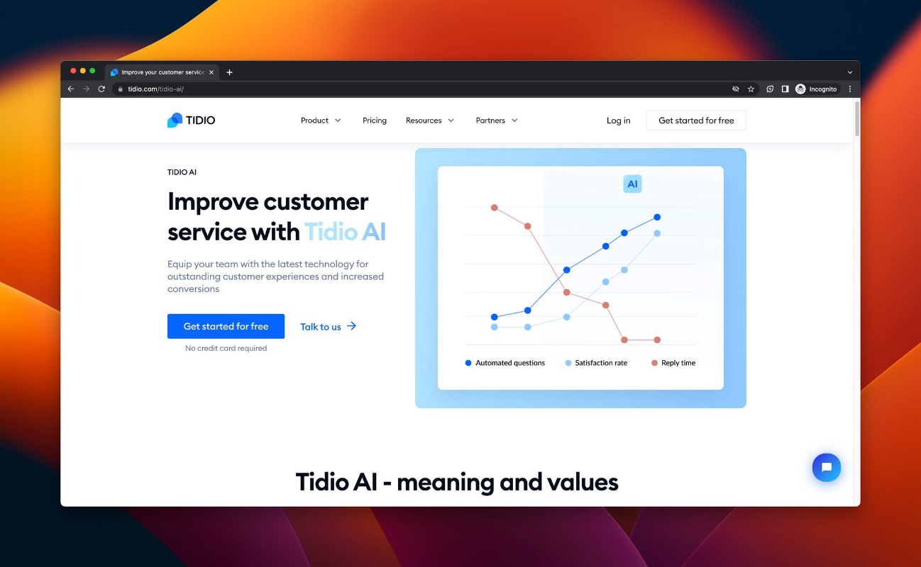 a screenshot of the landing page of Tidio, AI tool for e-commerce